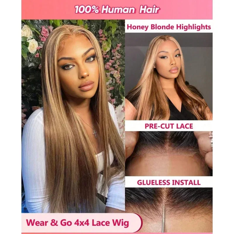 Color Pop | Honey Brown Highlight Glueless HD Lace 4x4 Closure Wig Pre-Cut