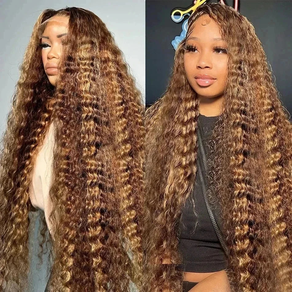 Throw On & Go | Honey Brown Highlight Deep Wave Glueless HD Lace 13x6 Frontal Wig by SilkyConfidence