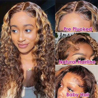 Ready To Wear | Honey Brown Highlight Deep Wave Glueless HD Lace 13x6 Frontal Wig by Geeta Pre-Cut
