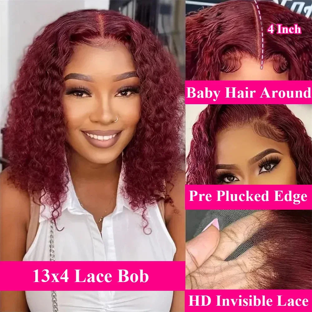 Ready To Wear | Burgundy 99J 200% Density Deep Wave Glueless HD Lace 13x4 Frontal Wig