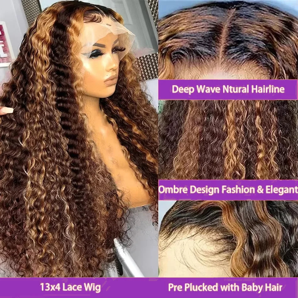 Throw On & Go | Honey Brown Highlight Deep Wave Glueless HD Lace 13x6 Frontal Wig — Best Seller