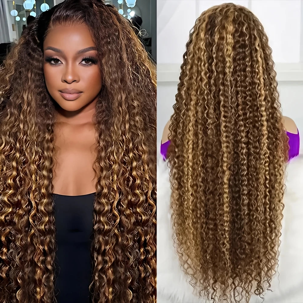 Ready To Wear | Honey Brown Highlight Deep Wave Glueless HD Lace 13x6 Frontal Wig Pre-Cut