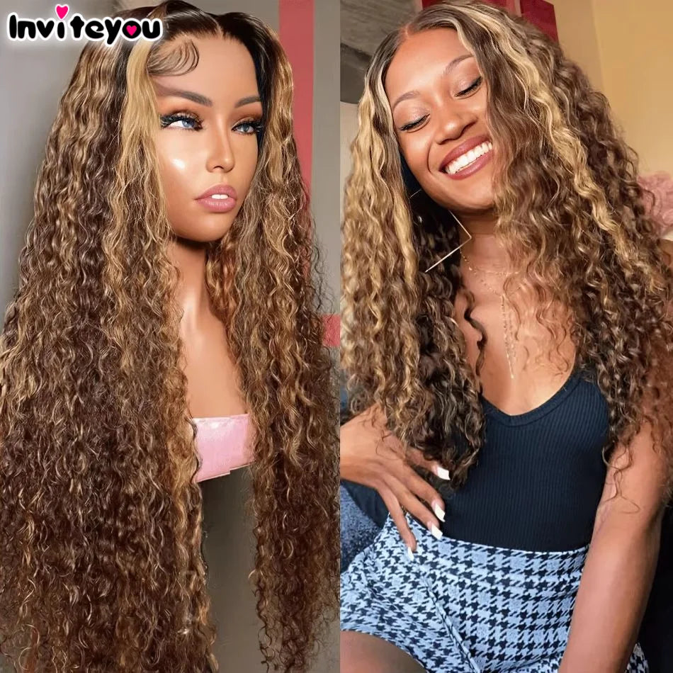 Ready To Wear | Honey Brown Highlight Deep Wave Glueless HD Lace 13x6 Frontal Wig by InviteYou