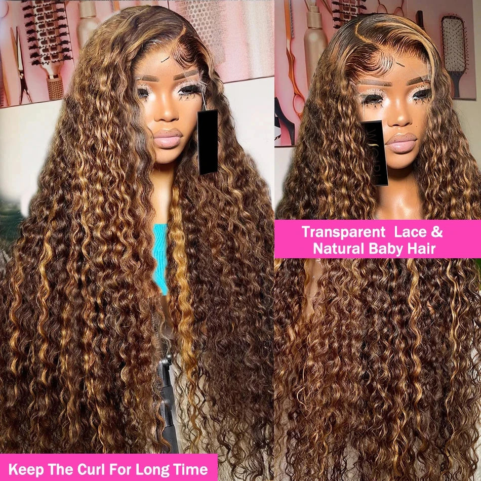 Throw On & Go | Honey Brown Highlight Deep Wave Glueless HD Lace 13x6 Frontal Wig — Top Seller