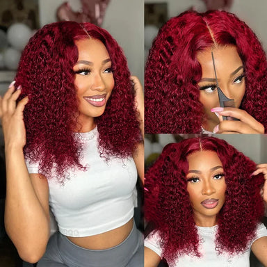 Ready To Wear | Burgundy 99J Deep Wave Glueless HD Lace 13x4 Frontal Wig by Doralia Pre-Cut