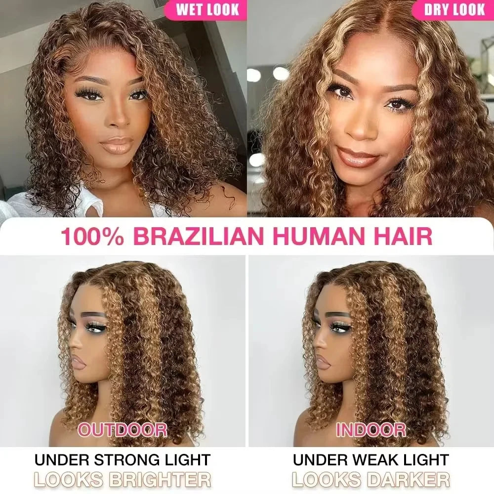 Wear & Go | Brown Highlight Water Wave Glueless HD Lace 13x4 Frontal Wig by SilkyConfidence