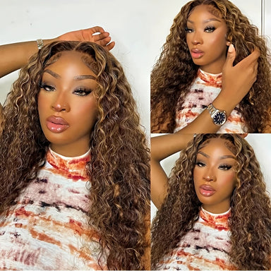 Ready To Wear | Honey Brown Highlight Deep Wave Glueless HD Lace 13x6 Frontal Wig