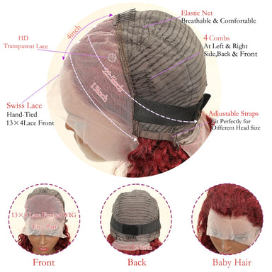 Ready To Wear | Burgundy 99J Deep Wave Glueless HD Lace 13x4 Frontal Wig by Doralia Pre-Cut