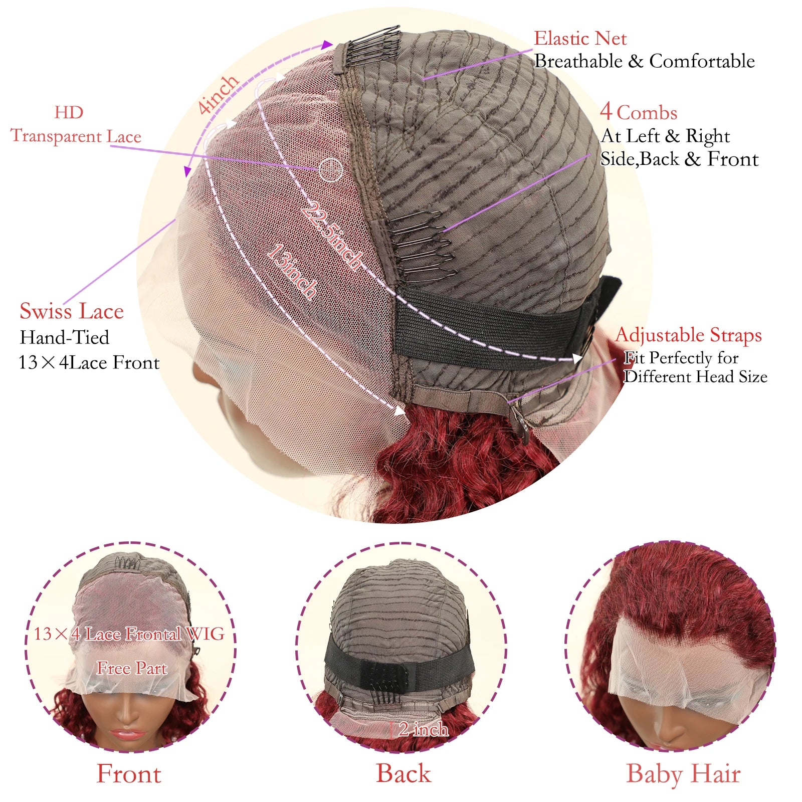 Ready To Wear | Burgundy 99J Deep Wave Glueless HD Lace 13x4 Frontal Wig by Doralia Pre-Cut