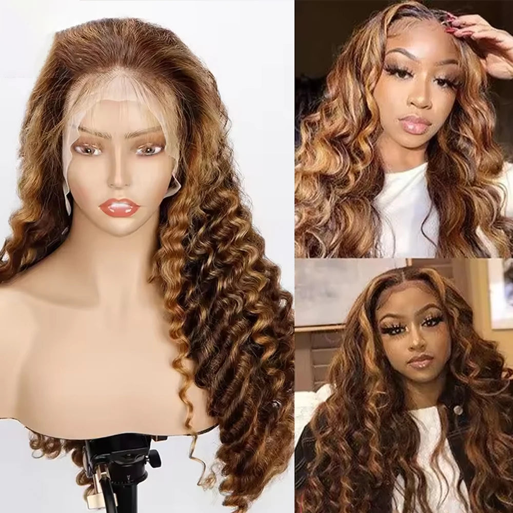 Wear & Go | Honey Brown Highlight Deep Wave Glueless HD Lace 13x6 Frontal Floleety Hair Wig