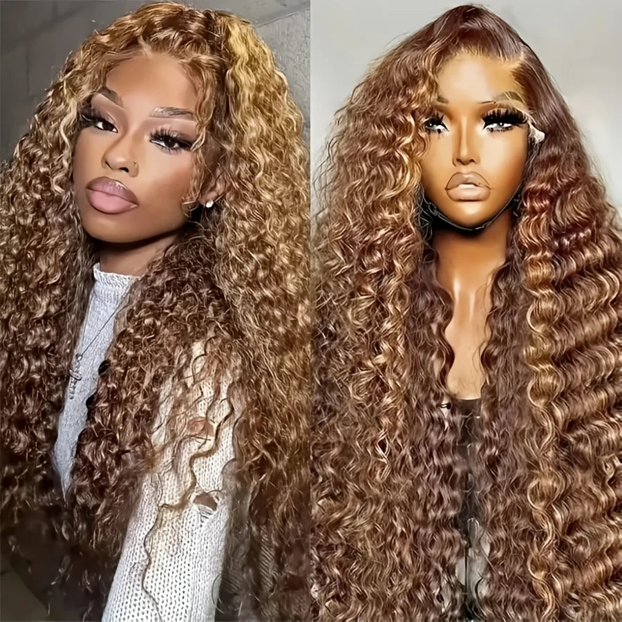 Ready To Wear | Honey Brown Highlight Deep Wave Glueless HD Lace 13x6 Frontal Wig