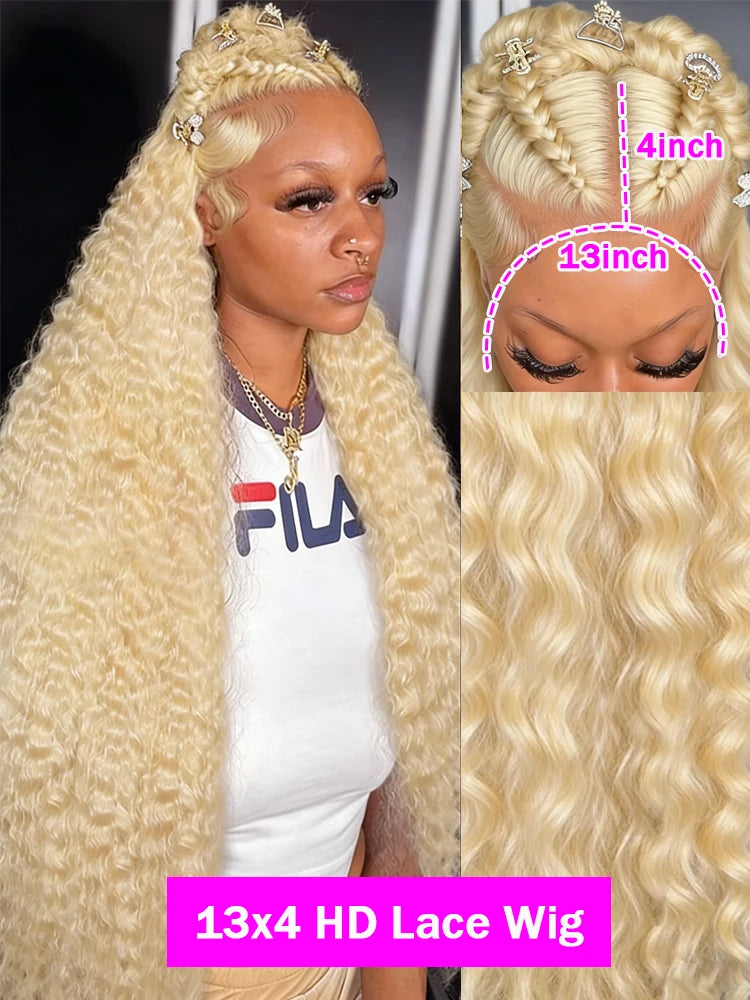 Ready To Wear | 613 Blonde 250% High Density Deep Wave Glueless HD Lace 13x6 Frontal Wig Pre-Cut