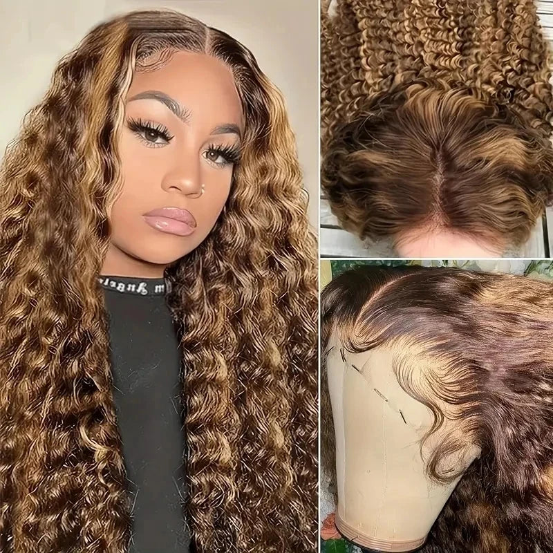 Throw On & Go | Honey Brown Highlight Deep Wave Glueless HD Lace 13x6 Frontal Wig by SilkyConfidence