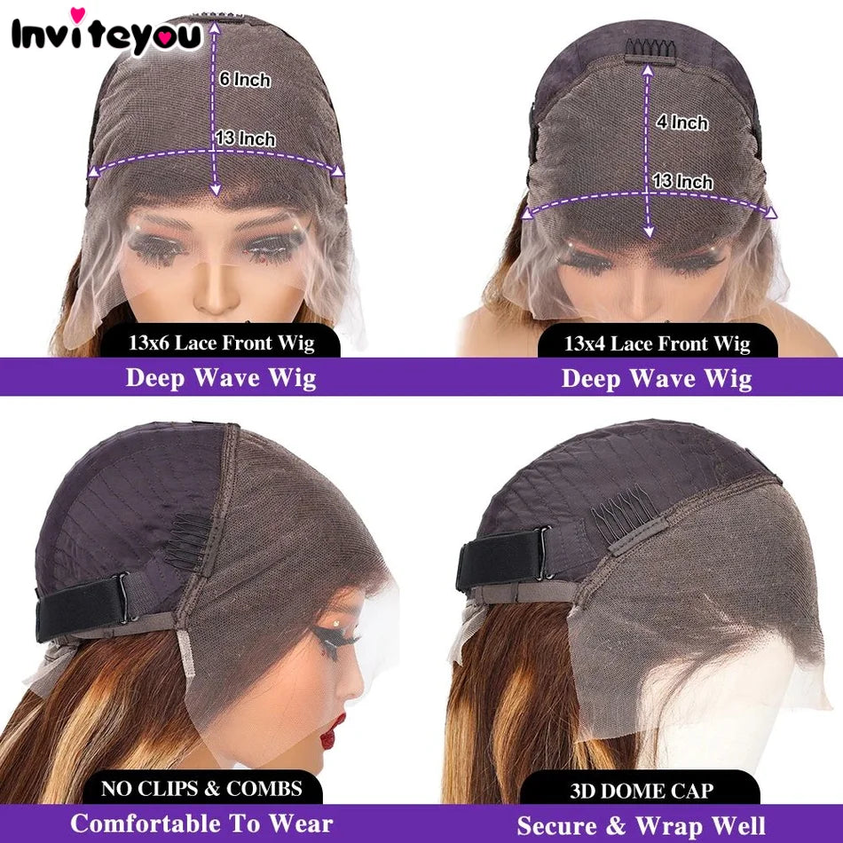 Ready To Wear | Honey Brown Highlight Deep Wave Glueless HD Lace 13x6 Frontal Wig by InviteYou