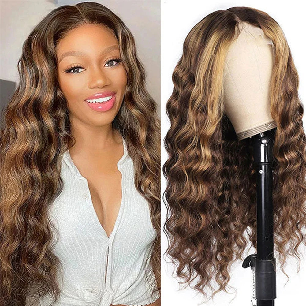 Wear & Go | Honey Brown Highlight Deep Wave Glueless HD Lace 13x6 Frontal Floleety Hair Wig