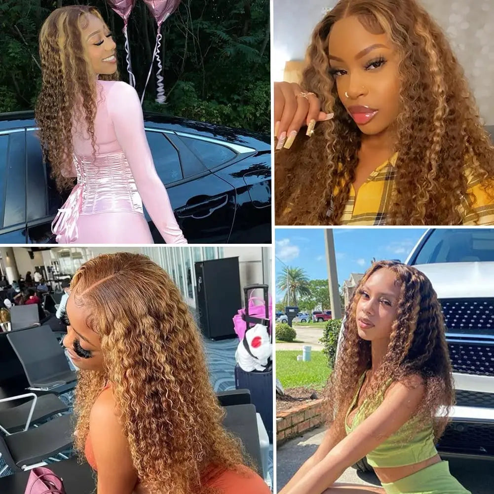 Wear & Go | Honey Brown Highlight Deep Wave Glueless HD Lace 13x4 Frontal Wig