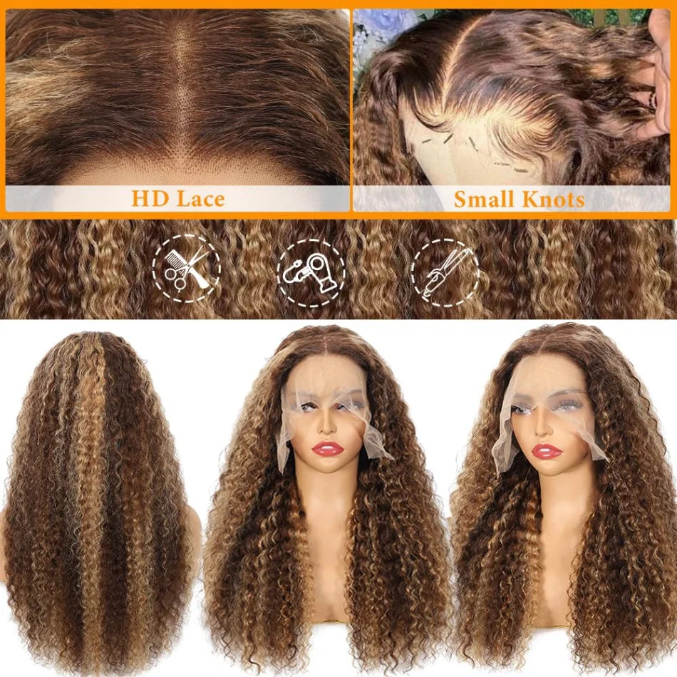 Wear & Go | Honey Brown Highlight Deep Wave Glueless HD Lace 13x6 Frontal Wig by Afybea GlowHair