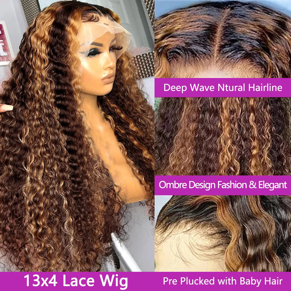 Ready To Wear | Brown Highlight 250% High Density Deep Wave Glueless HD Lace 13x6 Frontal Wig — Top Seller