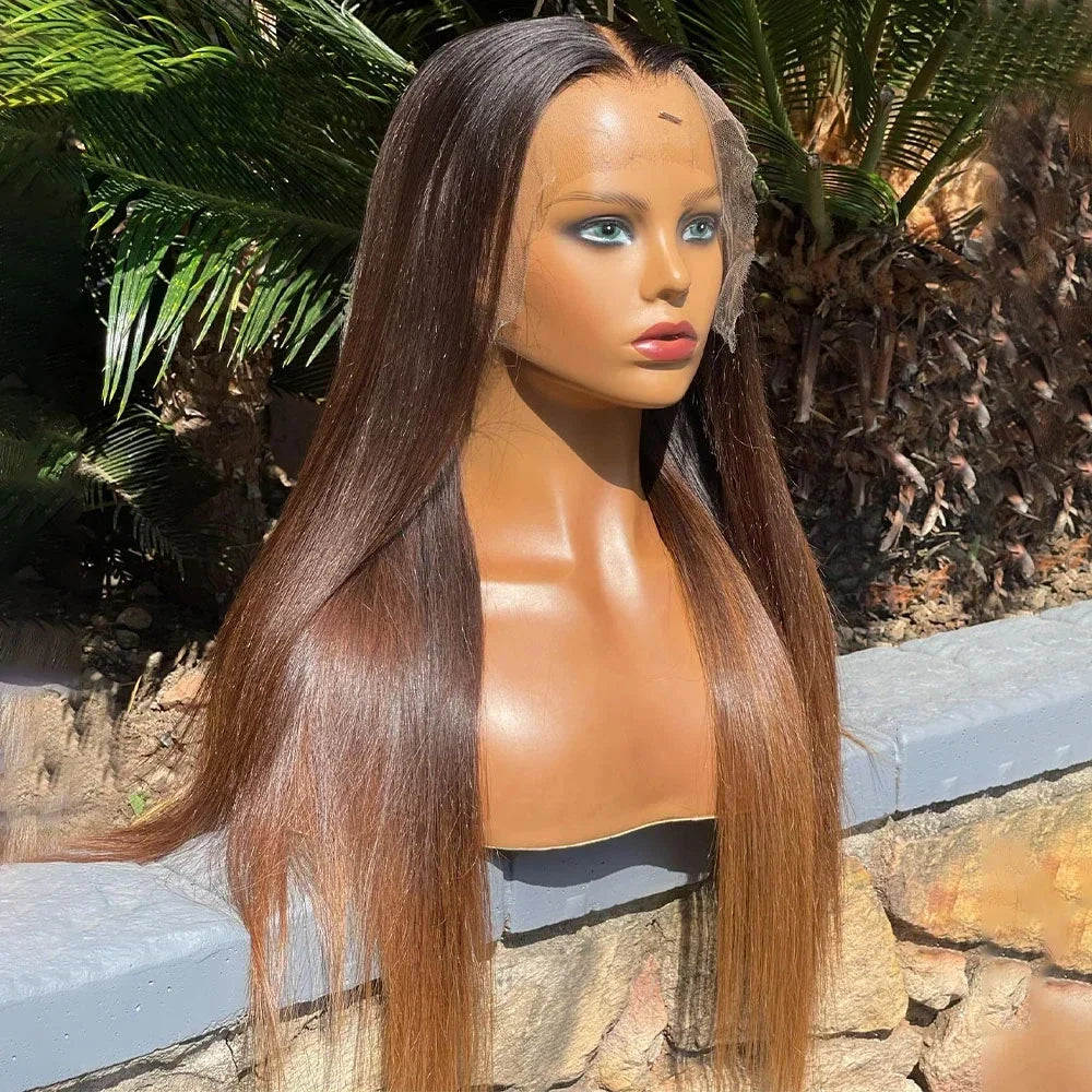Polished Look | Ombre Brown Straight Glueless HD Lace 13x6 Frontal Wig Pre-Cut