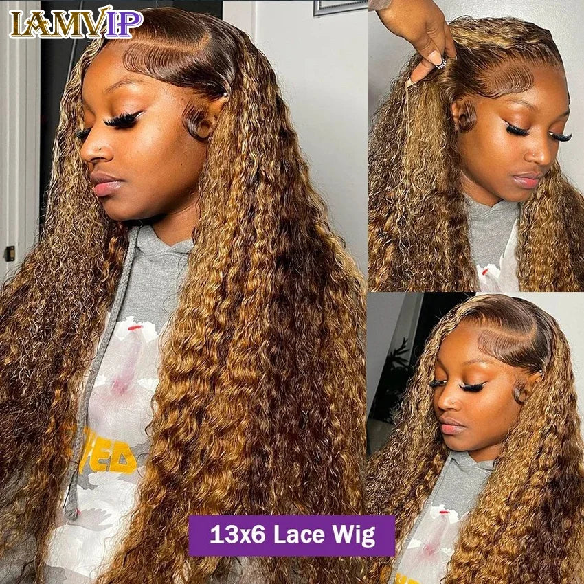 Natural Kinks | Honey Brown Highlight 250% High Density Kinky Curly Glueless HD Lace 13x6 Frontal Wig