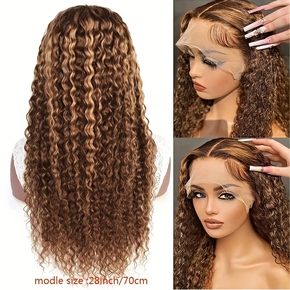 Ready To Wear | Honey Brown Highlight Deep Wave Glueless HD Lace 13x6 Frontal Wig Pre-Cut