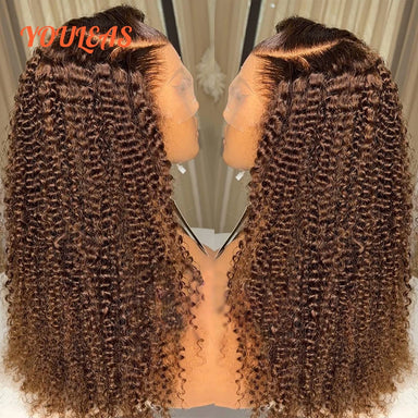 Big Curl Energy | Chocolate Brown Kinky Curly Glueless HD Lace 13x4 Frontal Wig Pre-Cut