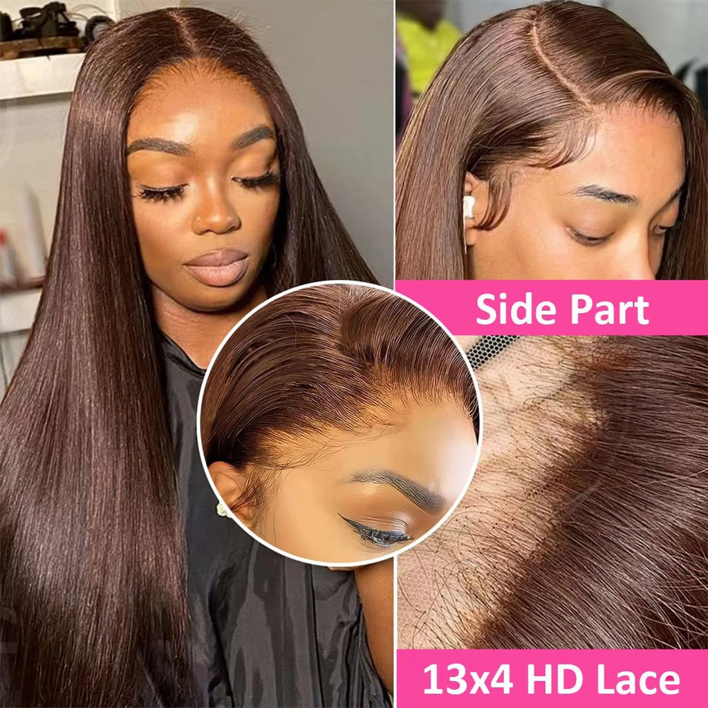 Classic Silk | Chocolate Brown Straight Glueless HD Lace 13x6 Frontal Wig by ShineEase
