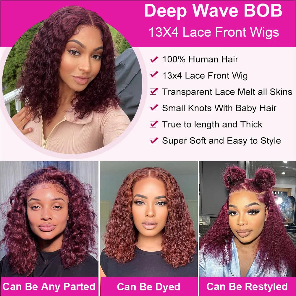 Throw On & Go | Burgundy 99J Water Wave Glueless HD Lace 13x4 Frontal Wig Pre-Cut