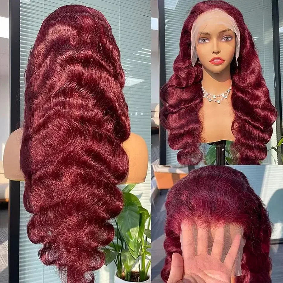 Rich Color | 200% Density Burgundy 99J Glueless HD Lace 13x6 Frontal Wig
