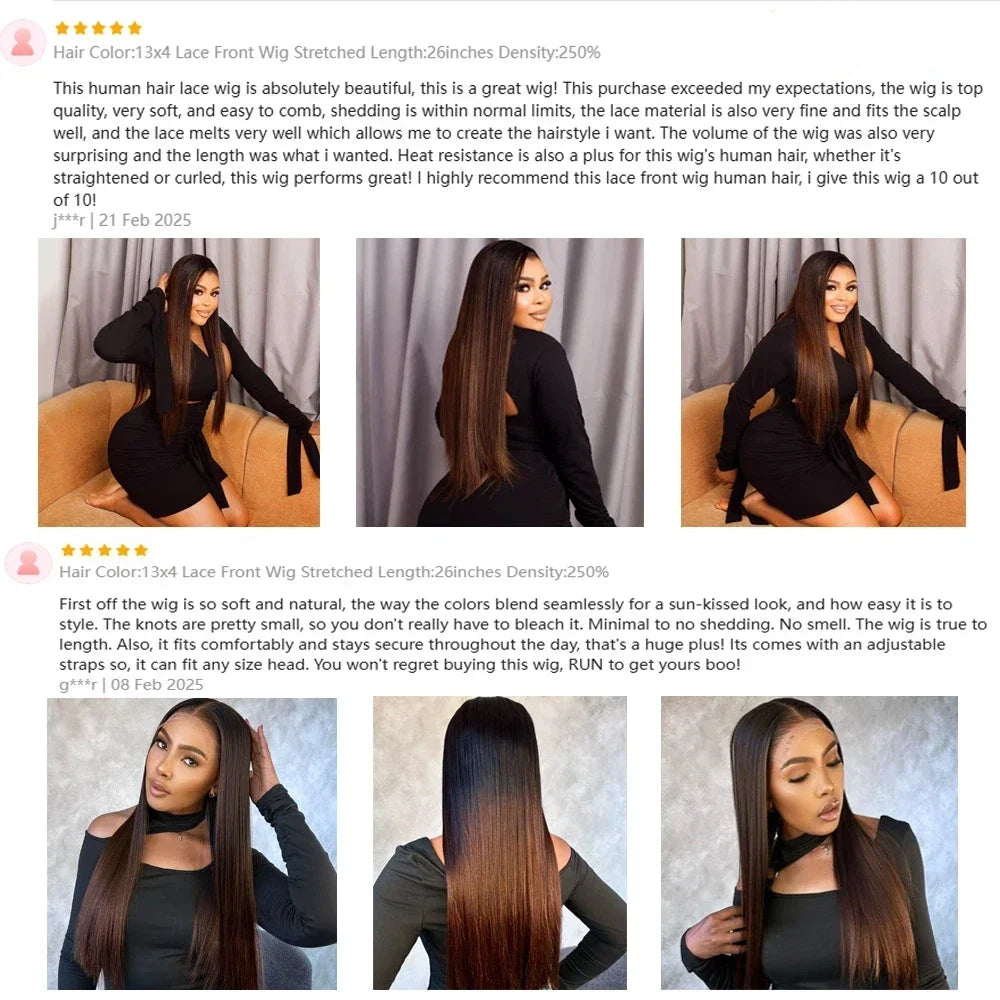 Polished Look | Ombre Brown Straight Glueless HD Lace 13x6 Frontal Wig Pre-Cut