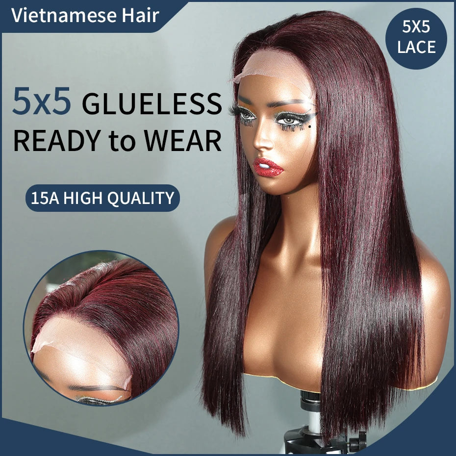 Bold & Beautiful | 300% Extra Density Burgundy 99J Glueless HD Lace 5x5 Closure Wig