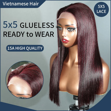Bold & Beautiful | 300% Extra Density Burgundy 99J Glueless HD Lace 5x5 Closure Wig
