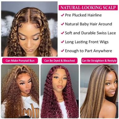 Throw On & Go | Honey Brown Highlight Deep Wave Glueless HD Lace 13x4 Frontal Wig by AaliweyaHair