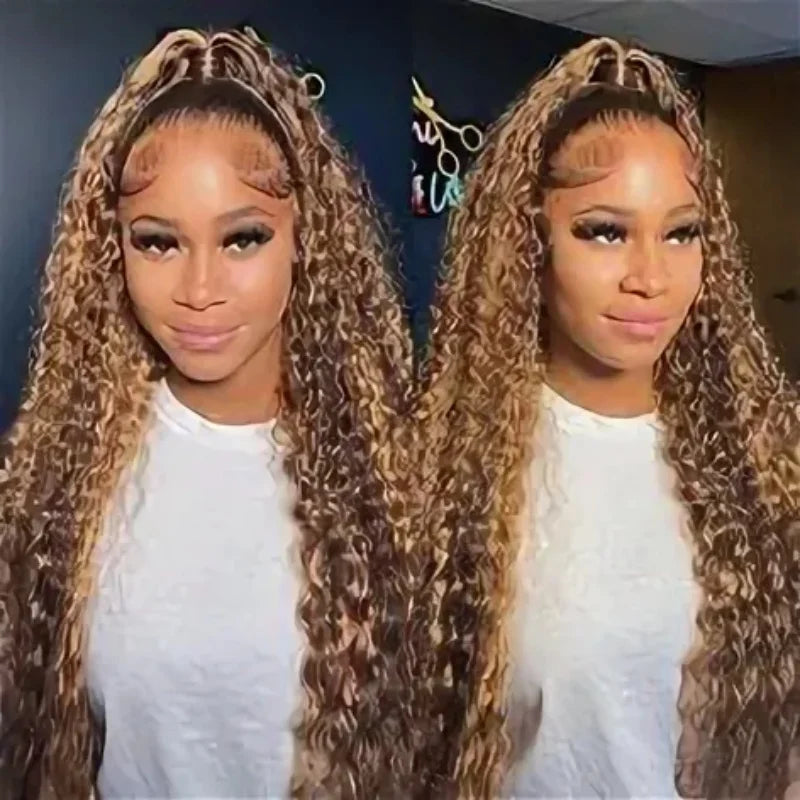 Throw On & Go | Honey Brown Highlight Deep Wave Glueless HD Lace 13x4 Frontal Wig