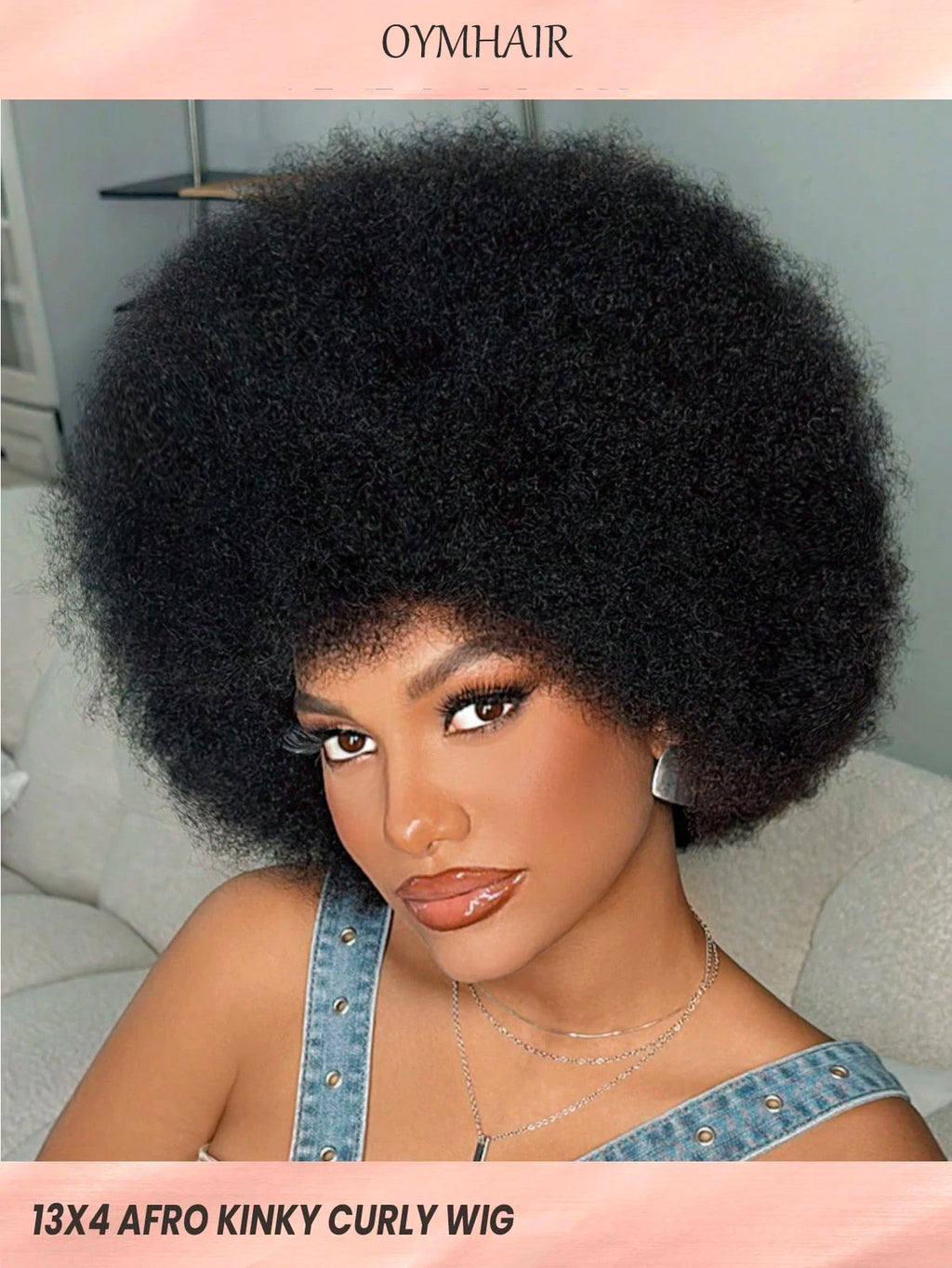 Natural Kinks | Kinky Curly Glueless HD Lace 13x4 Frontal OYMHAIR-Q01 Wig Pre-Cut
