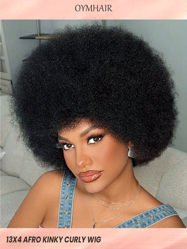 Natural Kinks | Kinky Curly Glueless HD Lace 13x4 Frontal OYMHAIR-Q01 Wig Pre-Cut