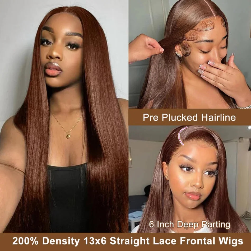 Polished Look | Chocolate Brown Straight Glueless HD Lace 13x6 Frontal Wig Pre-Cut