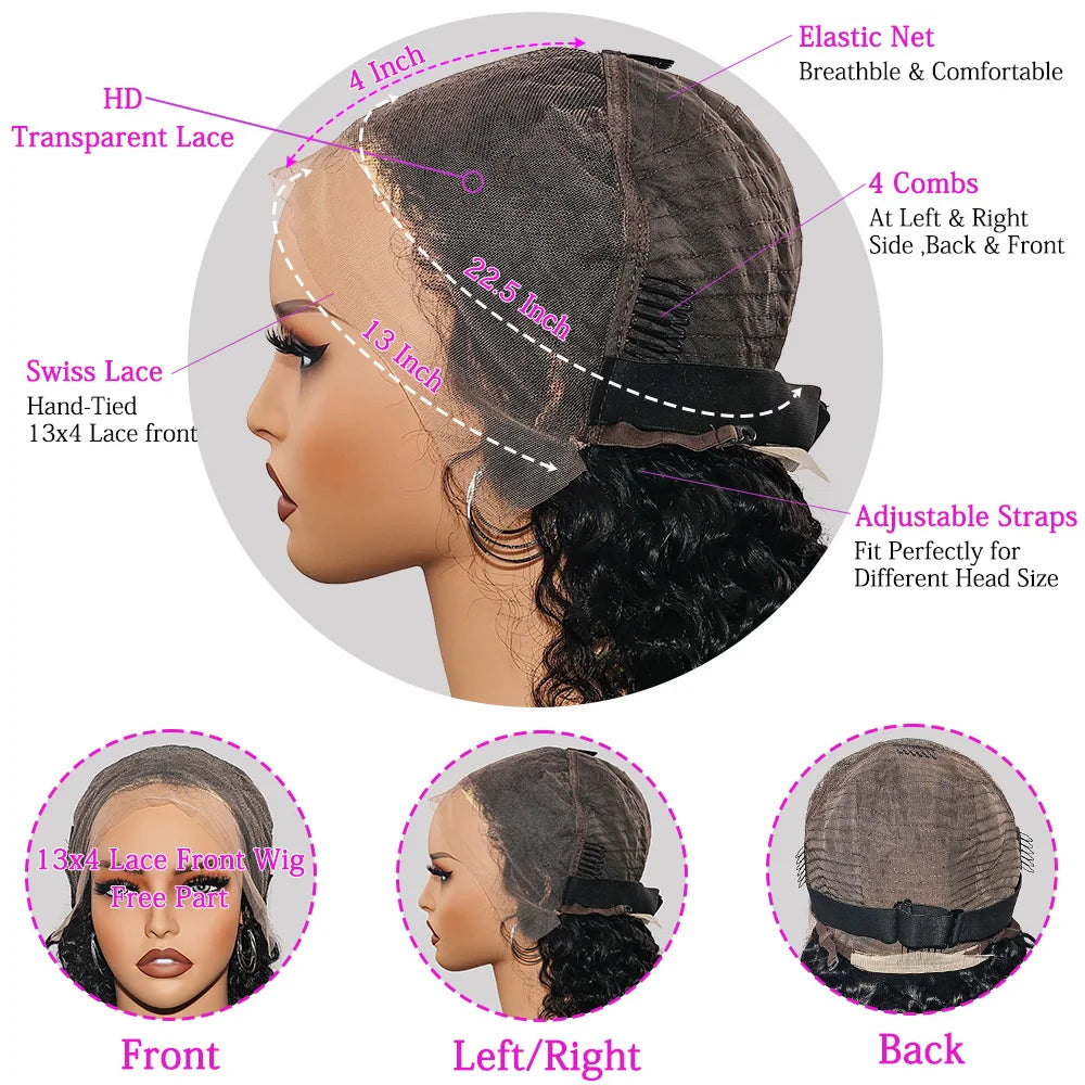Throw On & Go | 300% Extra Density Water Wave Glueless HD Lace 13x4 Frontal Wig Pre-Cut