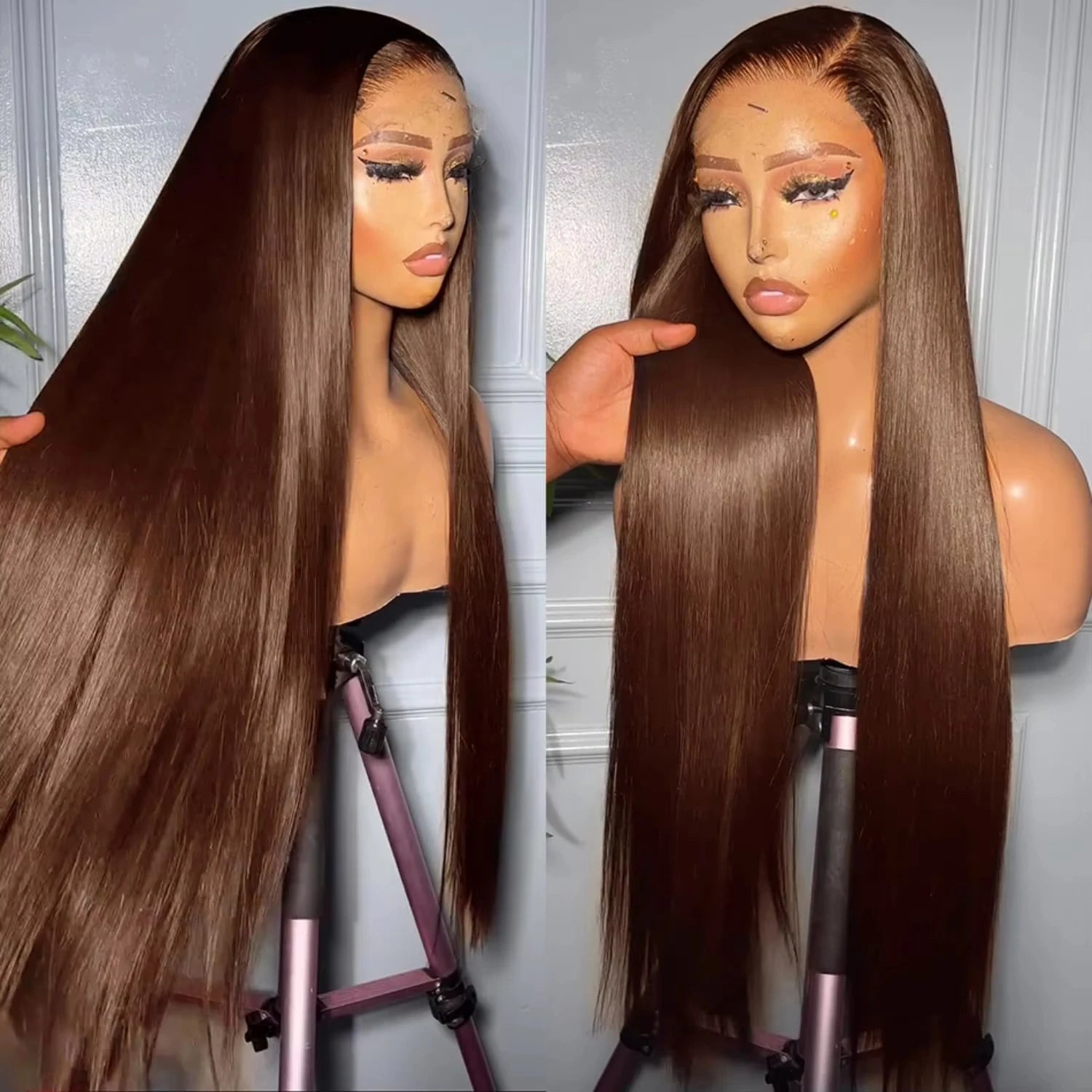 Classic Silk | Chocolate Brown Straight Glueless HD Lace 13x6 Frontal Wig by ShineEase