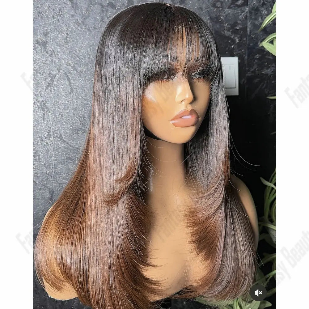 Polished Look | Ombre Brown Straight Glueless HD Lace 13x6 Frontal fantasy beauty Hair Wig