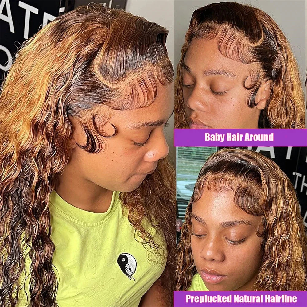 Throw On & Go | Honey Brown Highlight Deep Wave Glueless HD Lace 13x6 Frontal Wig — Best Seller
