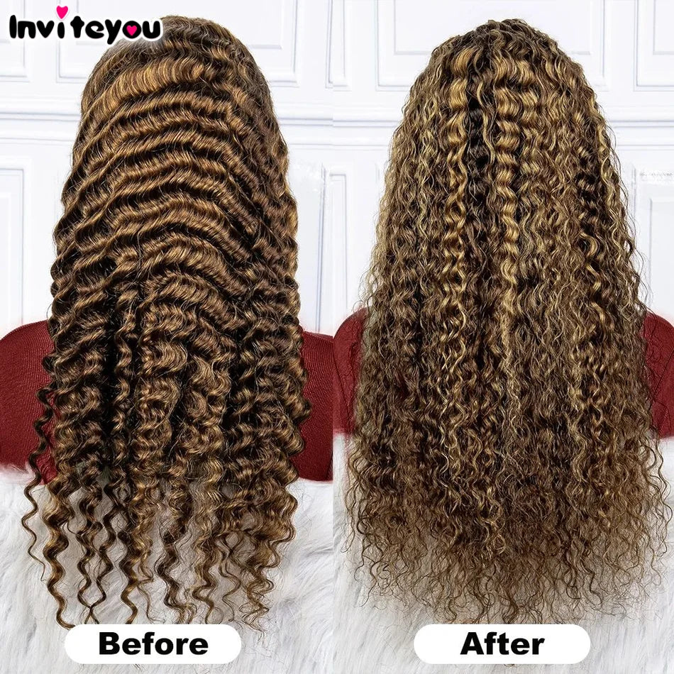 Ready To Wear | Honey Brown Highlight Deep Wave Glueless HD Lace 13x6 Frontal Wig by InviteYou