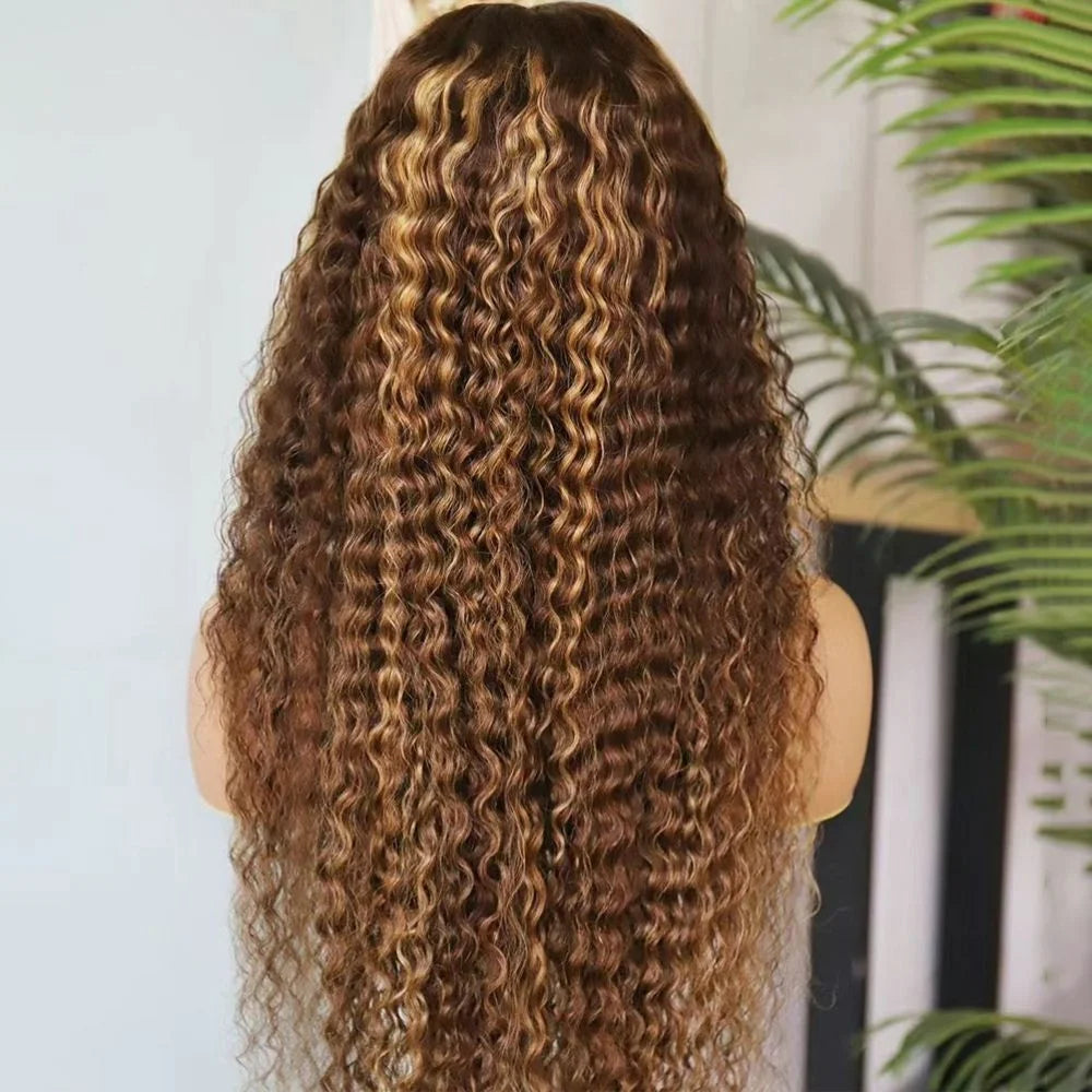 Throw On & Go | Honey Brown Highlight Deep Wave Glueless HD Lace 13x6 Frontal Wig Pre-Cut