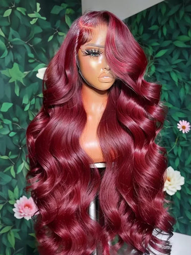 Rich Color | 200% Density Burgundy 99J Glueless HD Lace 13x6 Frontal Wig