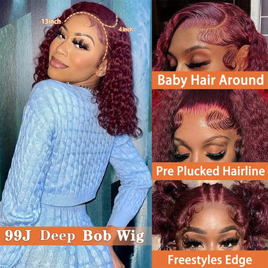 Rich Color | 180% Density Burgundy 99J Glueless HD Lace 13x4 Frontal Wig