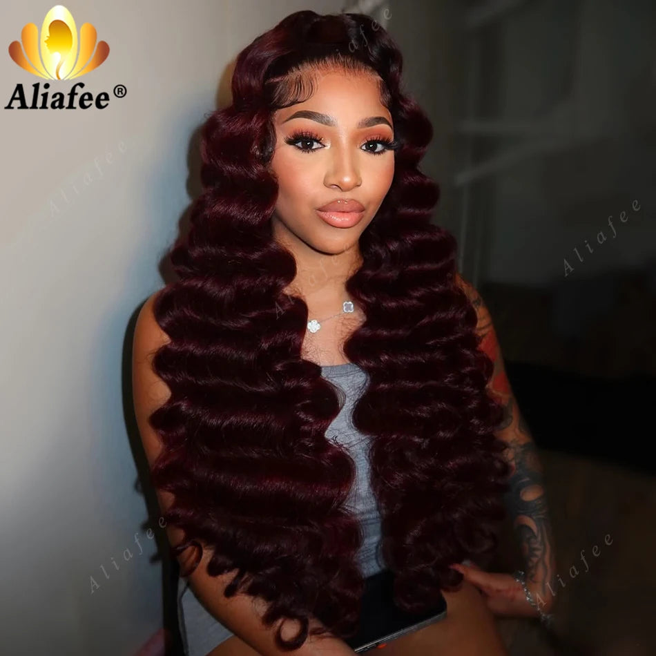 Wear & Go | Burgundy 99J Deep Wave Glueless HD Lace 13x6 Frontal Wig Pre-Cut
