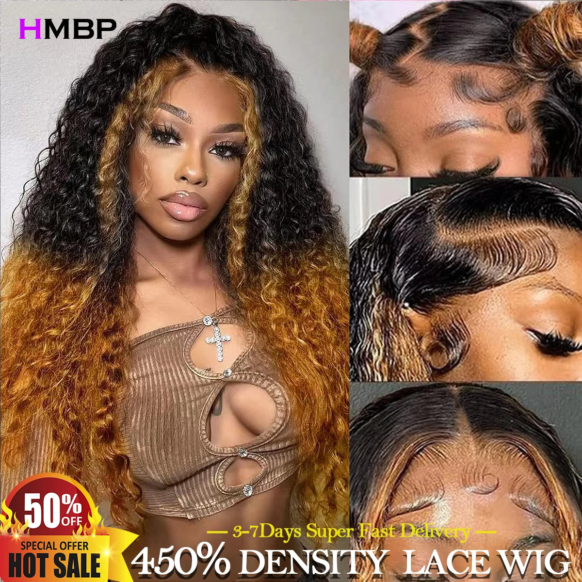 Ready To Wear | Honey Brown Highlight Deep Wave Glueless HD Lace 13x6 Frontal Wig by HMBP