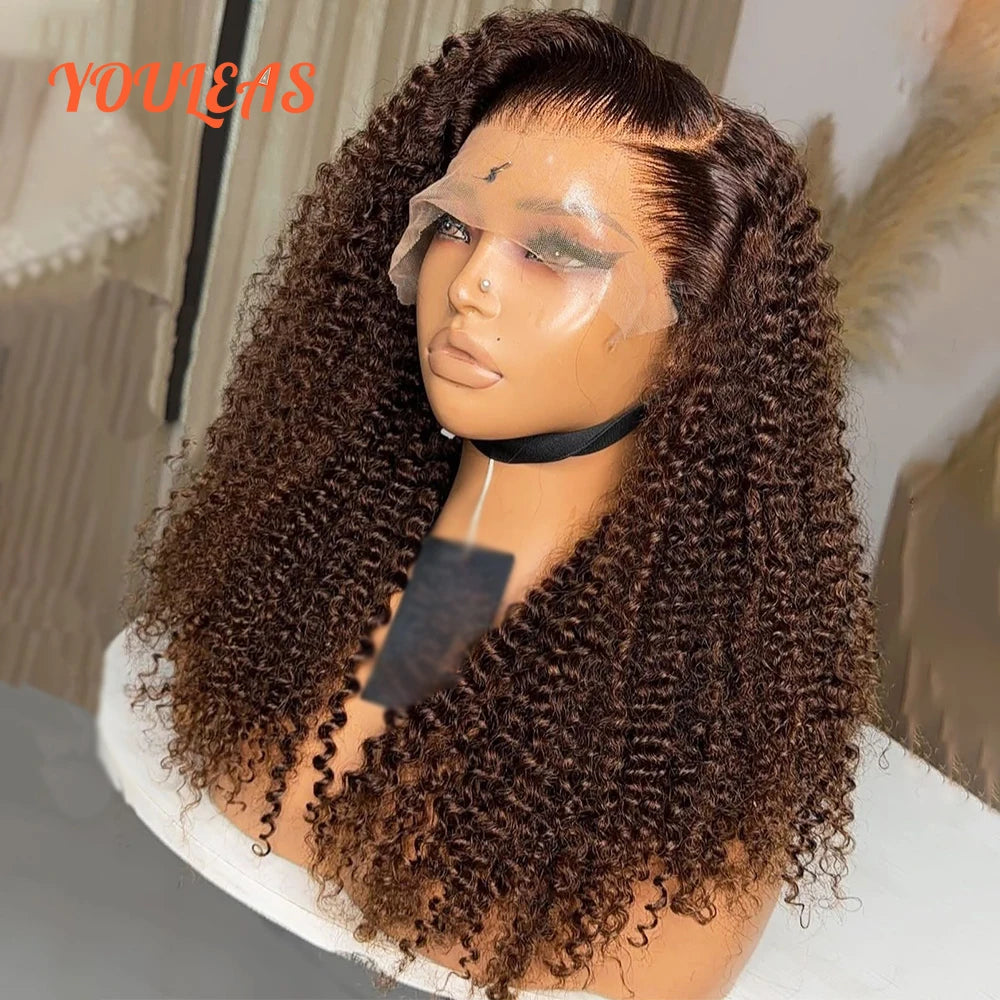 Big Curl Energy | Chocolate Brown Kinky Curly Glueless HD Lace 13x4 Frontal Wig Pre-Cut