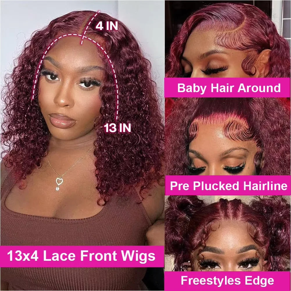 Ready To Wear | Burgundy 99J 200% Density Deep Wave Glueless HD Lace 13x4 Frontal Wig