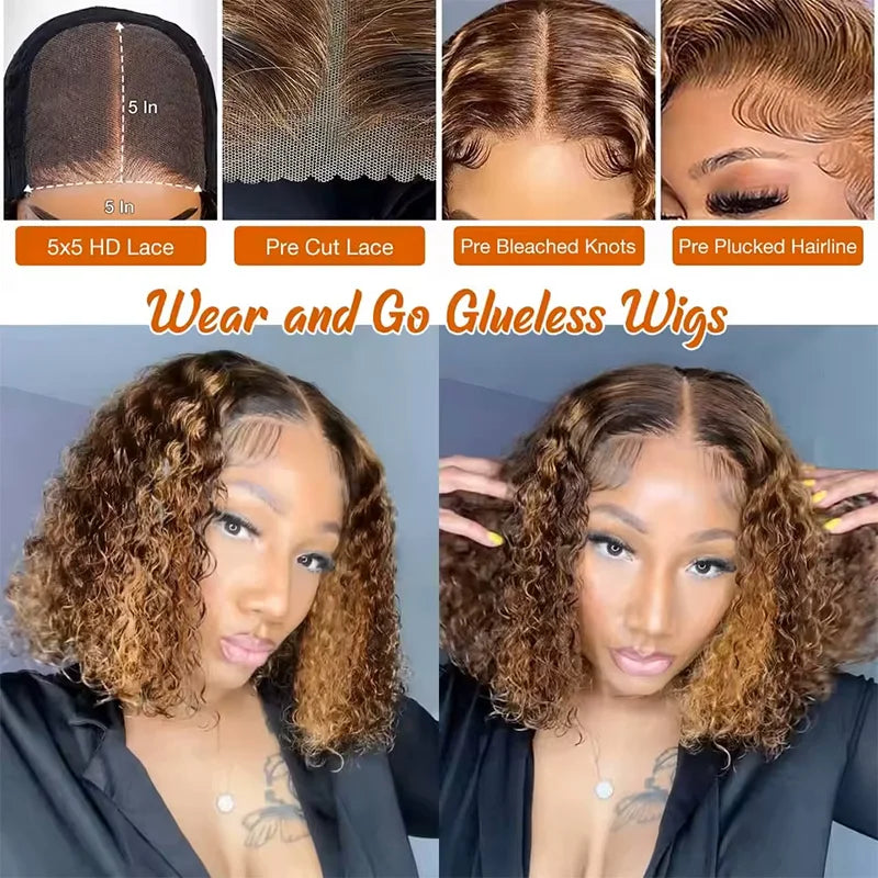 Ready To Wear | Honey Brown Highlight Deep Wave Glueless HD Lace 5x5 Closure Wig